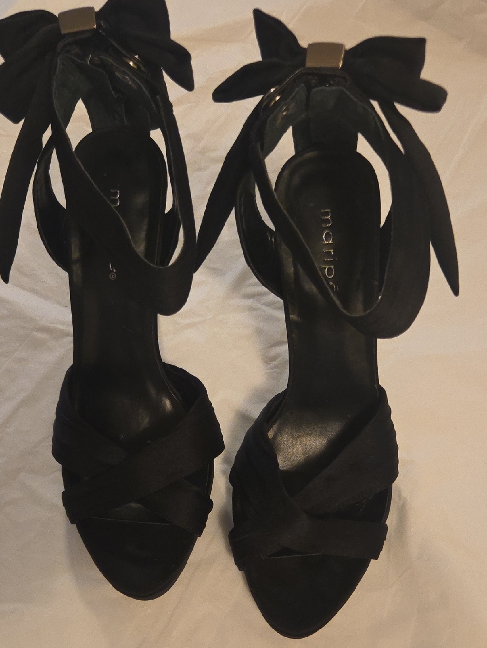 Maripe Black Bow Ankle-Tie Heels